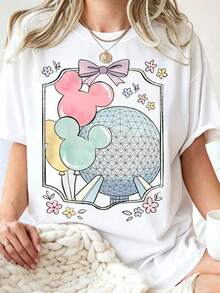 Disney Fashion Print, Summer T-Shirt, In The World Of Princesses Be A Cowgirl Print, Suitable For Daily Wear, Easy To Wear In Summer, Micro-Elastic, Soft Round Neck Casual Daily Coat, Including Disney Fashion Print, Round Neck Summer Sweatshirt, Both Women's T-Shirt, Holiday Gifts. - 白色 - 查看 1