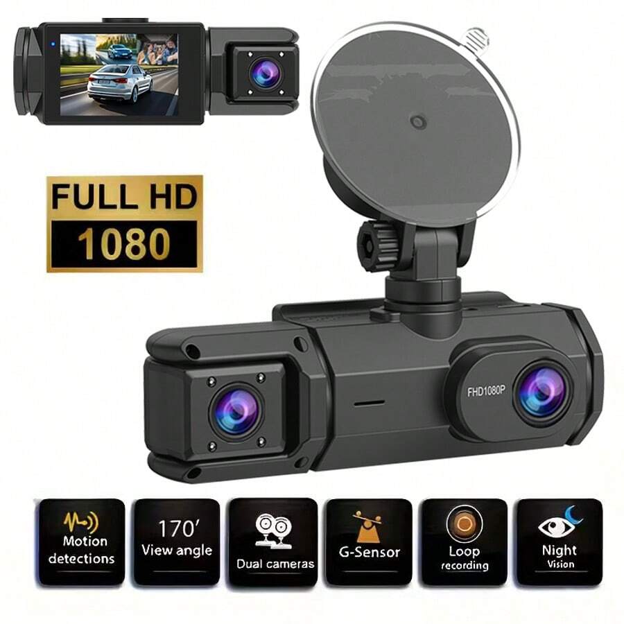 1080P Dash Cam With 2/3 Cameras Front And Built-In And Rear (Optional) Infrared Night Vision 170° Wide-Angle Lens Built-In Audio 32GB Memory Card (Optional) Wifi Connection To Smartphone (Optional) Loop Recording G-Sensor 24H Parking Monitor - 2 Cameras - View 1