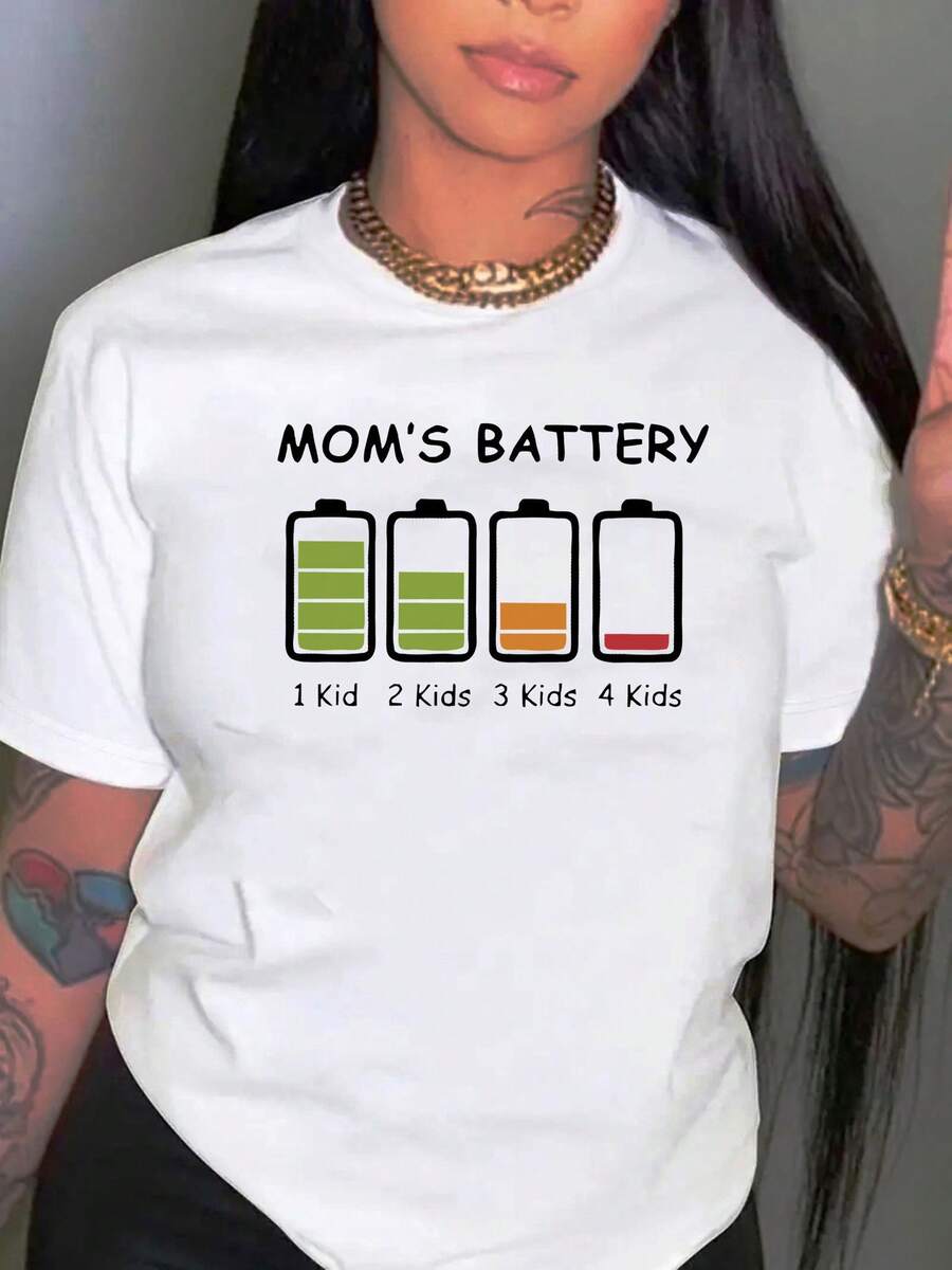 Minimalista inglés impresión de la batería de la moda de las mujeres cuello redondo corto Sve, camiseta deportiva casual, cómodo top de verano para las vacaciones