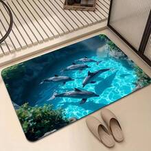 1pc Dolphin Bay Ocean Theme Bathroom Mat, Suitable For Indoor And Outdoor Use | Carpet, Room Decor, Floor Mat, Bedroom Rug, Kitchen Mat, Home Decor, Door Mat, Bathroom Mat, Holiday Home Decor, Also A Perfect Gift For Dolphin Lovers - Multicolor - View 8
