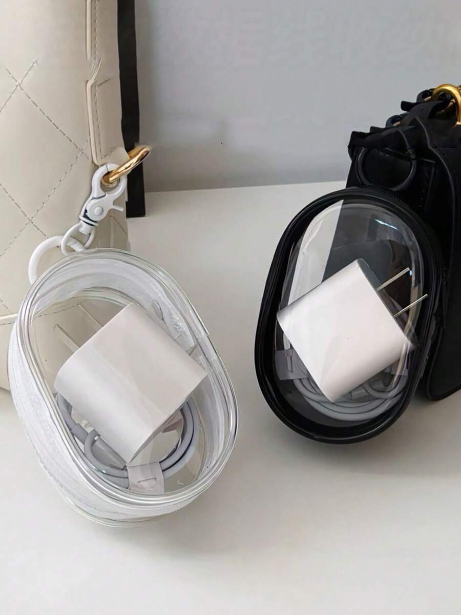 Transparent Mini Digital Organizer Bag, Portable Charger & Cable Organizer Pouch, Minimalist Contrast Color Zipper Coin Purse, Earphones & USB Drive Organizer Bag, Key & Card Holder, Lipstick & Cosmetic Touch-Up Pouch, Earphone Dust-Proof Storage Box - Multicolor - View 1