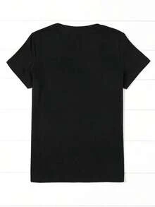 Camiseta Clásica de Mujer con Estampado de Conejo, Manga Corta, Cuello Redondo, Ajuste Cómodo, Lavable aáquina, Estilo Casual y Moderno, Ropa de Primavera y Verano para Mujer, para Reuniones Familiares y Viajes, Camiseta de Verano - Negro - Ver 2