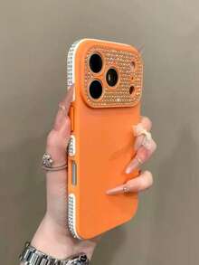 New Ins Rhinestone Edged Phone Case Compatible With Iphone 17 Pro Max, Large Window, Bling, 16 Pro Max, High-End, 15 PM/14, Fashionable Luxury, Niche Anti-Drop Protective Cover For Women - Orange - View 5