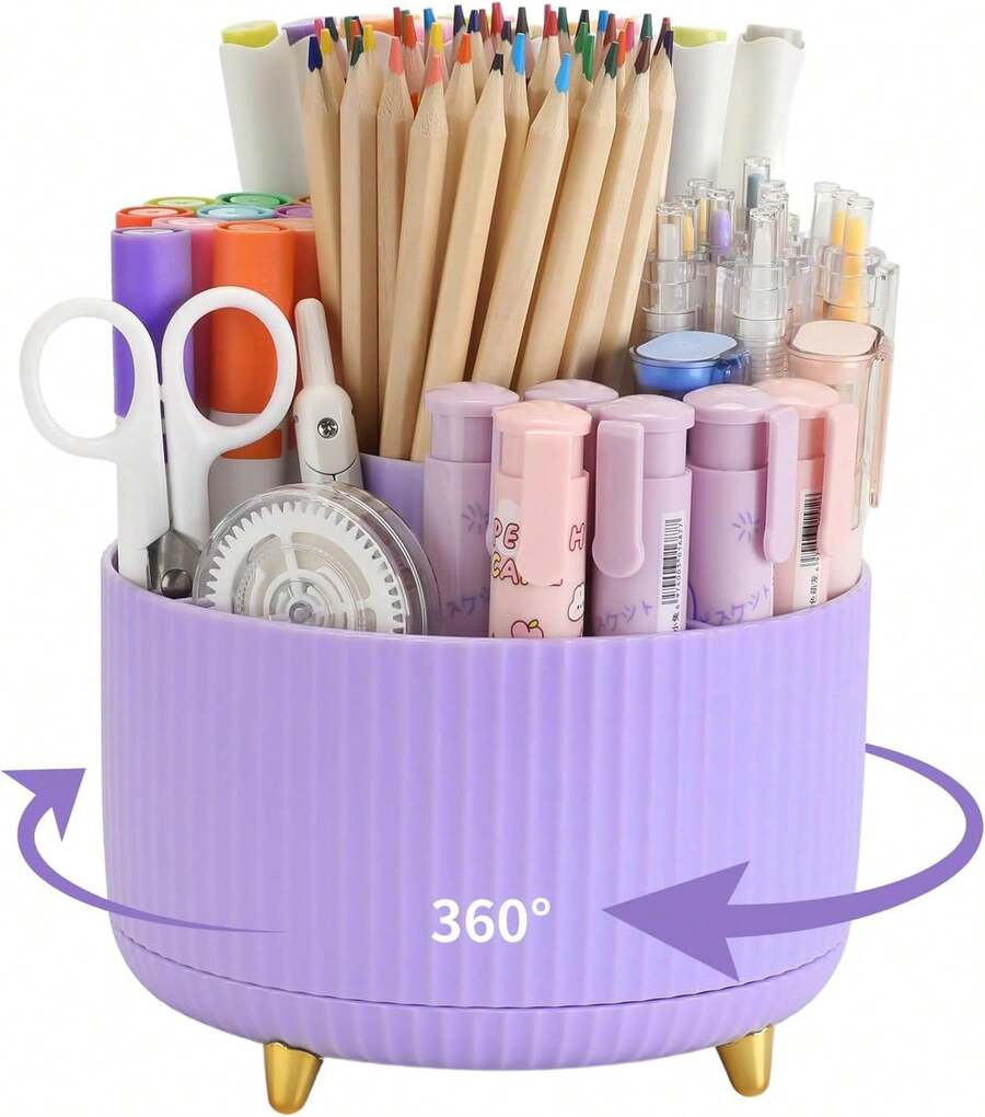 Camelmother Pen Holder For Desk With 5 Slots 360°Rotating Pencil Holder Makeup Organiezr Teacher Supplies Office Decor (Purple) - 顏色F - 查看 1