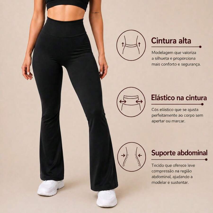 High-Waisted, Ballerina-Style Flare Leggings With Zero Transparency, Ideal For Walking, Training, And Running. - 黑色 - 查看 1