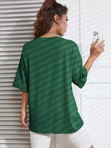 Camiseta de cuello redondo y hombros caídos - Verde Oscuro - Ver 2