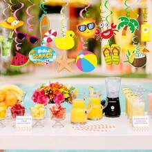 Summer Pool Beach Hanging Swirls Banner Decor 30 Pack Foil Ceiling Hanging Swirls Streams Banner Decorations Garland For Kids Luau Hawaii Celebrating Events Birthday Party Supplies Room Wall Decor - Trắng - Xem 7