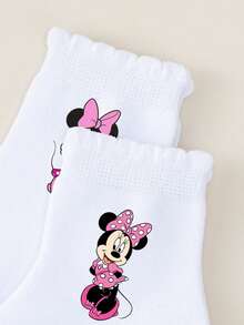 Disney 迪士尼 1/5 双装正品可爱米奇图案白色蕾丝儿童船袜，可爱甜美风格，独特卡通设计，时尚休闲舒适透气学生袜，适合日常穿着、返校季和节日礼物，秋冬季女童船袜，韩版卡通男童春秋款，婴儿学生袜，儿童袜子 - 彩色 - 查看 8