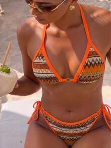 August vacation Kỳ nghỉ tháng Tám - Thời trang nữ: Bikini họa tiết hình học phong cách Bohemian màu cam, gợi cảm, họa tiết ngẫu nhiên, đồ bơi đi biển mùa hè. - Nhiều màu - Xem 2