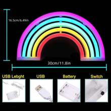 1 pièce Enseigne lumineuse néon arc-en-ciel 5 couleurs alimentée par batterie ou USB, taille arc-en-ciel 30x16,5cm environ 11,8x6,49in, lumière LED convenant pour la décoration murale de la maison, de la chambre, la décoration de fête, le bar, la salle de jeux, l'anniversaire, la Saint-Valentin, la Fête des enfants, la Fête des mères, Noël et plus encore - Blanc - Voir 12