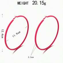 1 Pair Minimalist European And American Exaggerated Fashion Rose Red Large Hoop Earrings, Suitable For Women's Daily Wear - Hot Pink - View 3