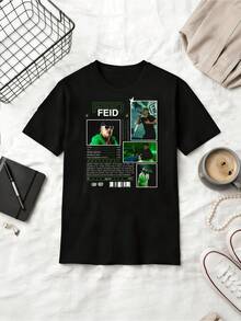 Colombian Reggaeton Singer Feid Green Tone Retro Poster Fan Cotton Summer Short Sleeve T-Shirt - Black - View 1