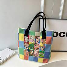 Túi tote in hình các nhân vật trong phim Toy Story của Disney Pixar, túi đeo vai bằng vải canvas dung tích lớn, túi xách tay thông thường dùng cho công sở, trường học, mua sắm, du lịch, sử dụng hàng ngày và trang trí nhà cửa. - Hồng - Xem 5