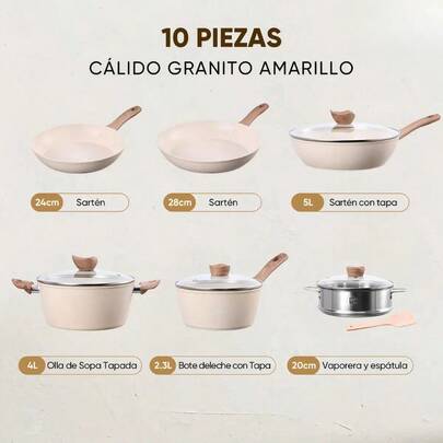 Kit Batería De Cocina 10pz Medical Stone Antiadherente Ollas Pisoma