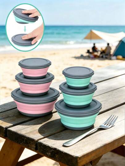Juego de 3 piezas de tazones plegables de silicona con tapas, vajilla portátil para camping, picnic al aire viajes, tazón para ensalada y verduras, útiles escolares, regalo de Navidad