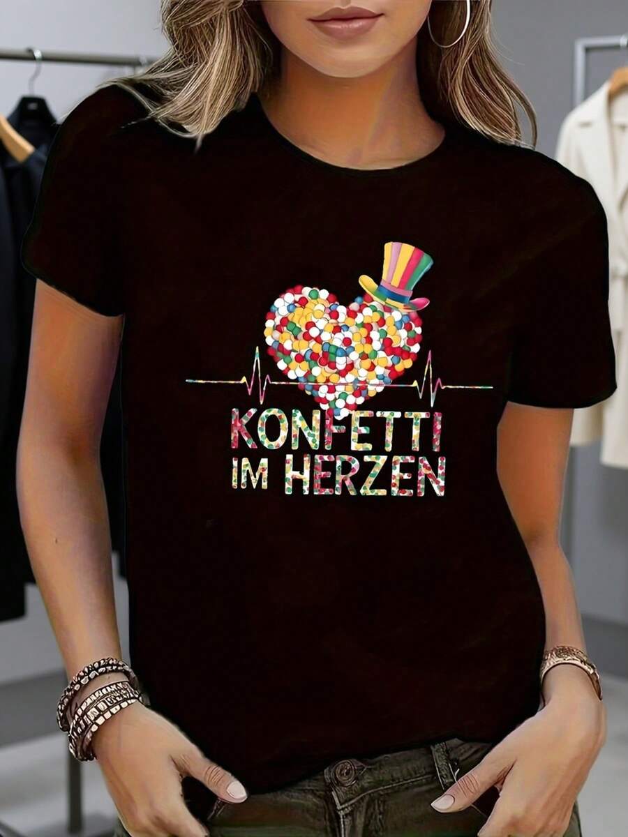 Camiseta de moda con estampado estilo corazón