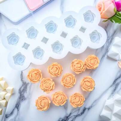 1 pieza Molde de silicona en forma de flor de rosa, herramienta de horneado de 10 cavidades para hacer velas, derretir cera y moldes de fondant