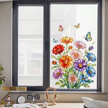 CHAILLY Hình dán cửa sổ tĩnh điện họa tiết hoa tulip và hoa cúc kính màu với hình mèo, decal hoa có thể tái sử dụng để trang trí nhà cửa. - Nhãn dán cửa sổ - Xem 6