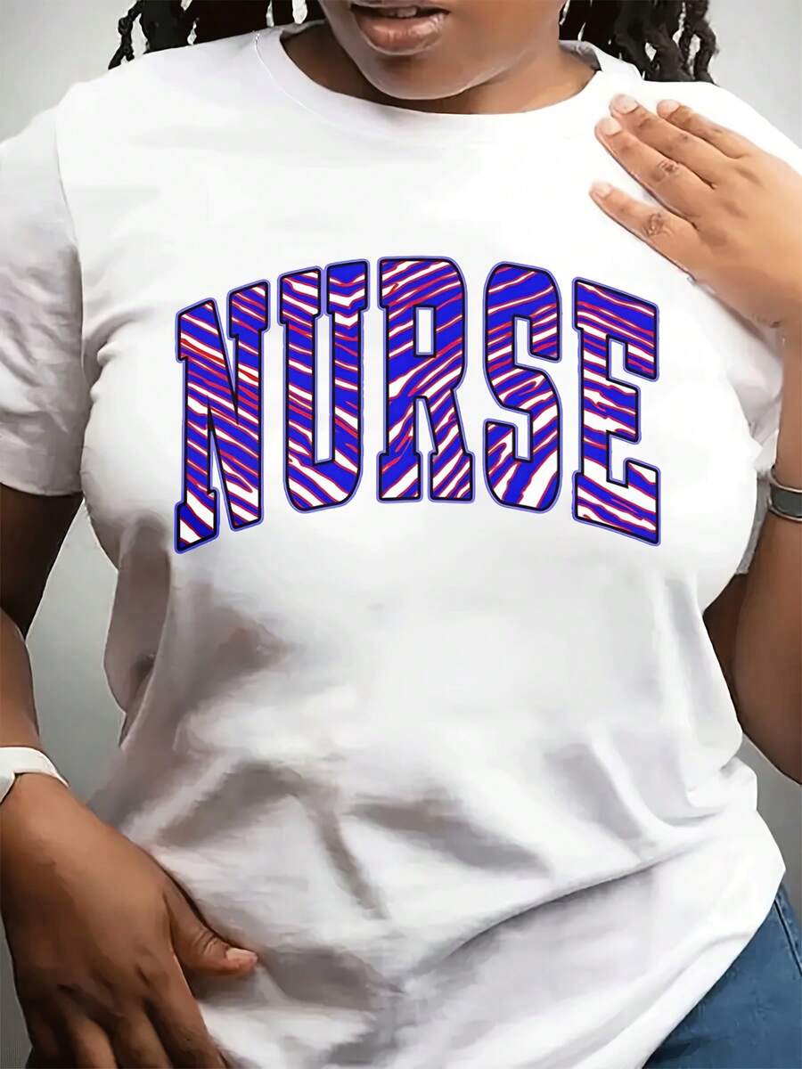 Camiseta casual de moda de cuello redondo de la mujer del día de la madre corto Sved Top para Dailpor Wear, patrón especial de enfermera impresa para dar a amigos y familia