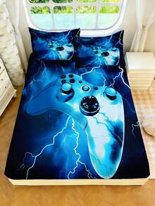 1/3PCS E-Sports Game Controller Printed Children'S Bed Sheet, And Technological Polyester Full Cover Bed Sheet, Raised 30cm Non Slip Bed Cover, Suitable For Children'S Rooms, Boys' And Girls' Bedrooms, All Year Round, Can Be Purchased Separately With 1 Pillowcase - Multicolor - View 2