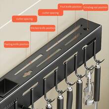 Soporte de pared para cuchillos de acero inoxidable, organizador de utensilios sin taladro, estante de almacenamiento de cocina para ahorrar espacio en la encimera - 30 cm - Negro - Ver 6