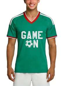Camiseta de Estilo Deportivo Casual para la Temporada de Fútbol 2026, Jersey con Cuello en V para el Partido, Camiseta de Verano para Aficionados al Fútbol para Hombres y Amigos - Verde - Ver 2