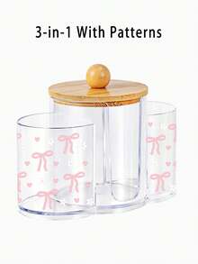 1 pièce Boîte de rangement en plastique transparent avec couvercle en bambou motif nœud rose, 3 en 1. Avec 3 trous ronds, boîte de rangement de cosmétiques de bureau. Avec 3 compartiments, boîte de rangement pour maquillage transparente - Boîte de rangement de coiffeuse moderne avec couvercle, organisateur de vanité de salle de bain, convient pour les pinceaux de maquillage, les rouges à lèvres, les outils de maquillage, le sac de rangement de cosmétiques, la boîte de rangement de cosmétiques, les accessoires de vanité, le sac de cosmétiques, le coffret à bijoux, le porte-pinceau de maquillage, la boîte de rangement de parfum, cadeau pour femme, cadeau pour dame - Multicolore - Voir 8