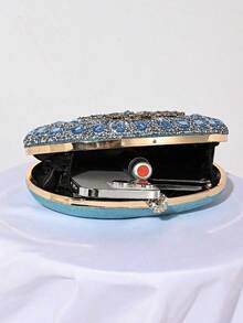 Sparkling Luxurious Rhinestone Decor Handbag, Small Clutch Purse, Elegant For Evening Gown, Wedding, Party, With Metal Chain, Fashionable Lady Handbag, Bridal Purse, Perfectly Matching With Prom Accessories, Prom Bag For Party, Clutch Bag For Wedding - 淺藍色 - 查看 3