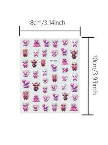 1pc Cartoon Mini Cow Nail Stickers, Pink Heart Shaped Nail Decals, Self-Adhesive One-Time Embossed Nail Art Decoration, Cute Style Suitable For Women Manicure, Foot Care, Holiday Decoration - Multicolor - View 2