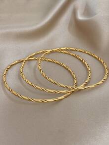 18K Gold Plated Stainless Steel Elegant Wavy Twisted Rope Bangle Bracelet Set, Casual Jewelry For Women Ladies, Summer Bohemia Beach Jewelry, Vacation Season, Gifts For Mom, For Daily Party Dates Gala Wedding Valentine Anniversary Music Festival Christmas, Dates, Easter Day - Multicolor - View 7