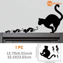 SUPSTICKER 1PC Black Cat Silhouette Wall Stickers, DIY Peel And Stick Removable PVC Wall Decals For Kitchen, Bedroom, Living Room, 9.3x12.8in - 1PC - View 10