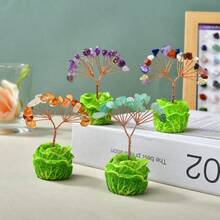 Árbol eterno de cristal natural, decoración floral, base de repollo falso, adorno de árbol de dinero en miniatura tejido a mano, decoración para el hogar/coche, regalo de inauguración de casa, graduación - Árbol de col artificial - Ver 2