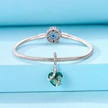 925 Sterling Silver Charm Pendant, Original Design Lucky Four-Leaf Clover Inlaid With Sphine Cubic Zirconia, Women's Gift, Fits Bracelet DIY Making - Silver - View 4