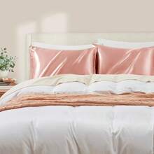 Light Blue Satin Pillowcase Standard Set Of 2 With Envelope Closure,Light Blue Silk Pillowcase For Hair And Skin (20x26) - Rose Gold - View 2