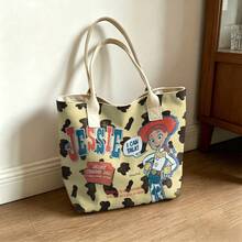 Miniso Túi tote Jessie trong phim Toy Story của Disney Pixar, túi đeo vai bằng vải canvas dung tích lớn, túi xách tay thông thường thích hợp cho công việc, trường học, mua sắm, du lịch, sử dụng hàng ngày và trang trí nhà cửa. - trắng - Xem 7