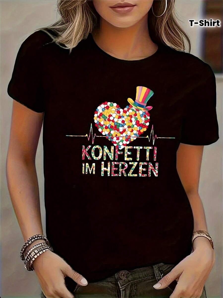 Camiseta de moda con estampado estilo corazón