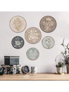 6 piezas Decoración de pared floral de madera redonda en estilo neutro, arte de pared floral de estilo bohemio, decoración floral de madera minimalista, adecuada para sala de estar, dormitorio, entrada, decoración del hogar estética, regalo de inauguración de la casa - Multicolor 1 - Ver 5