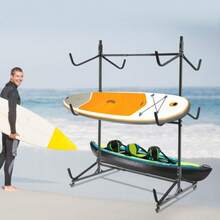 3 Tier Freestanding Kayak Storage Rack, Heavy Duty Kayak Storage Stand W/ Wheels - Default - View 2