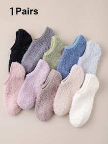 1/3 Pairs Random Color Women Crew Socks, Plush Lining, Silicone Non-Slip Bottom, Comfortable, Versatile, Suitable For Sleeping, Outdoor, Party, School, Soft And Breathable - Multicolor - View 10