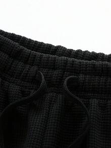 Pantalones de hombre de punto de gofre ligeros, pierna recta holgada con cordón, pantalones de chándal transpirables de verano - Negro - Ver 8