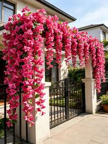 3/1 piezas Flores de enredadera artificial con hojas verdes, perfectas para decoración del hogar al aire libre en primavera y verano, adecuadas para decoración de arco de boda, balcón, comedor, fiesta de cumpleaños, decoración navideña, Día de San Valentín, decoración de temporada de bodas, Día de la Madre, decoración festiva (Rosa intenso) - Rosa Fucsia - Ver 8