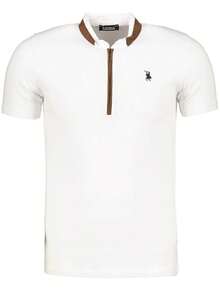 T8571 DEWBERRY Men T-SHIRT WITH ZIPPER - White - View 4