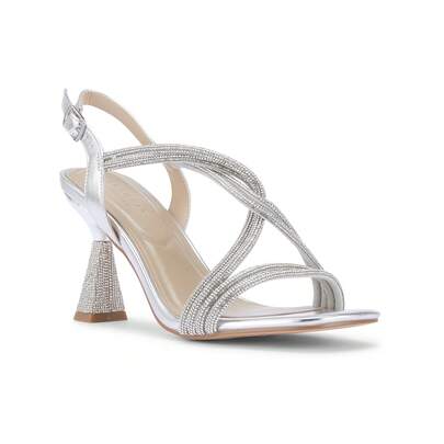 Truffle Collection Women's Strappy High Heel Sandals In Silver Polyurethane - Size UK 3-8 / EU 36-41 / US 5-10 - Shipped Directly From The UK - Delivery In 3-5 Days! - Heel Height 3.25" / 8 Cm - Ladies Elegant Wedding And Party Summer Sandals With Crystal Detailing