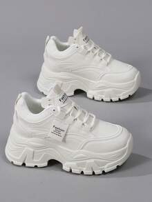 Miradar Color Series Leather Platform Chunky Sneakers, Brown Thick Sole Elevated Casual Shoes For Women - Beige - View 4