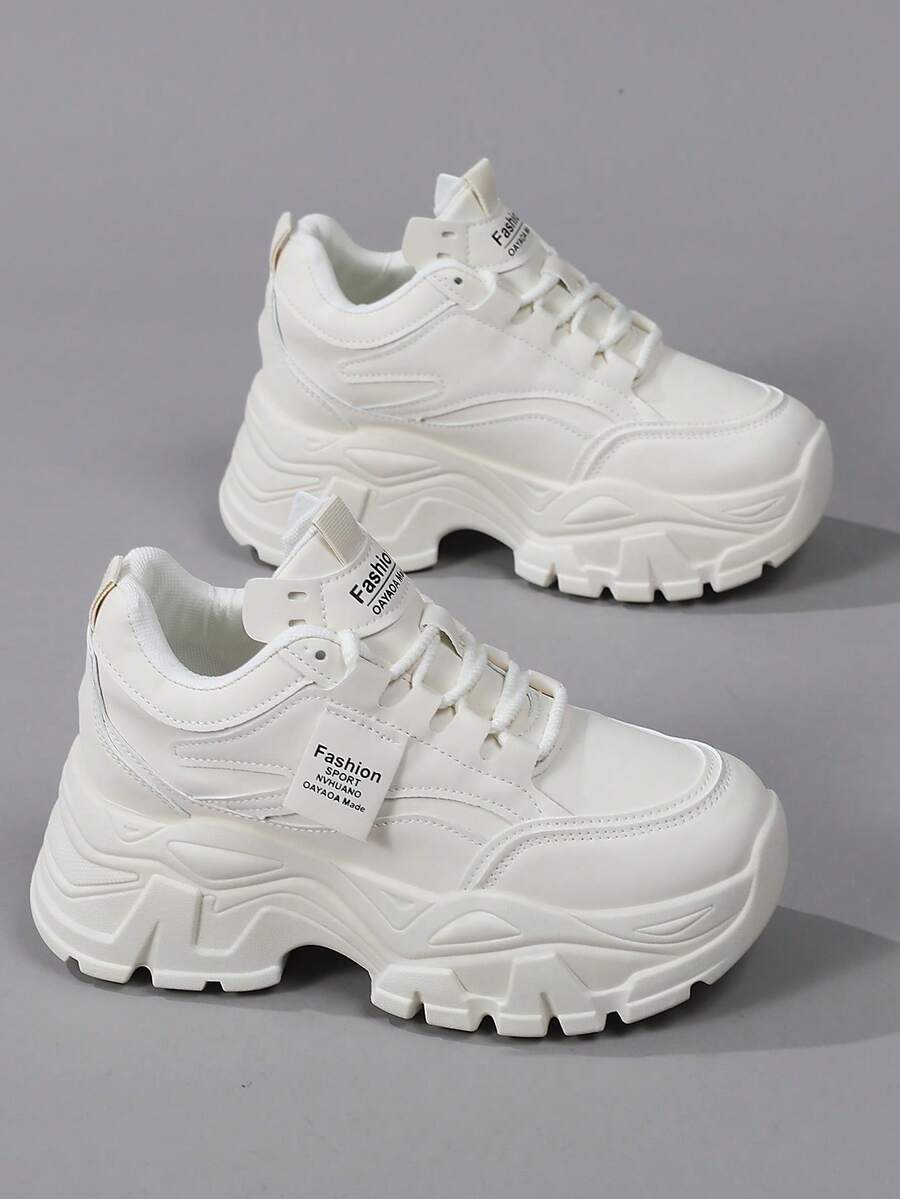 Milado Color Series PU Material Inner Height Increase Chunky Sneakers Women Brown Thick Sole Height Increase Sports Shoes Platform Sole Casual Women Shoes - Beige - View 1