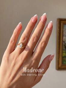 MADEONE 1 pièce Bague en argent sterling 925 de forme d'œil torsadée délicate de 6*12 mm, convenant pour l'empilement, design à la mode et avant-gardiste, accessoire élégant - Bras de torsion 6*12 - Voir 2