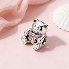 1pc Pink Heart Flower Hot Air Balloon Bear Pendant Bead, Suitable For DIY Snake Chain Necklace, 925 Sterling Silver Jewelry Making, Gift For Women & Girls - Multicolor - View 7