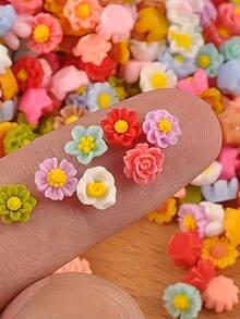 beadia 50 pièces/paquet Mini fleur et étoile perle - Perles de résine vibrantes pour bijoux DIY, accessoires cheveux et décorations d'ongles, formes florales et étoiles multicolores pour projets créatifs, perles pour la création de bijoux (sans trous) - Couleurs mélangées aléatoirement MX - Voir 2
