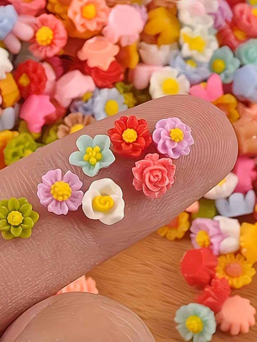 beadia 50 pièces/paquet Mini fleur et étoile perle - Perles de résine vibrantes pour bijoux DIY, accessoires cheveux et décorations d'ongles, formes florales et étoiles multicolores pour projets créatifs, perles pour la création de bijoux (sans trous)