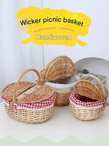 Handwoven Willow Picnic Basket With Handle, Dual Lid Food & Fruit Storage Basket, Suitable For Holiday Camping Shopping Home Decor Wedding Arrangement, Pure Natural Handcrafted Willow Weave - Covered - View 13